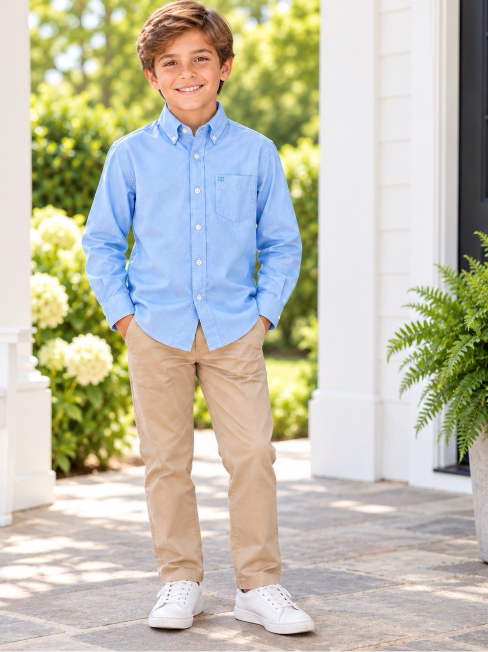 IZOD Boys 10/12 Blue Oxford Button Down Shirt Long Sleeve School Uniform